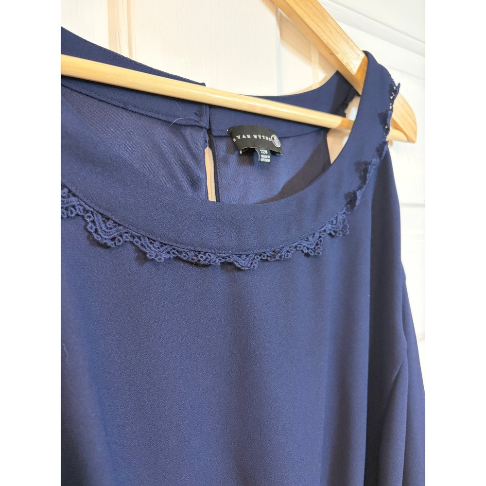 Ryan Wythe Navy Blue Crochet Trim Ruffle Hem Dress Plus 22 Wedding Guest Elegant - Picture 3 of 9